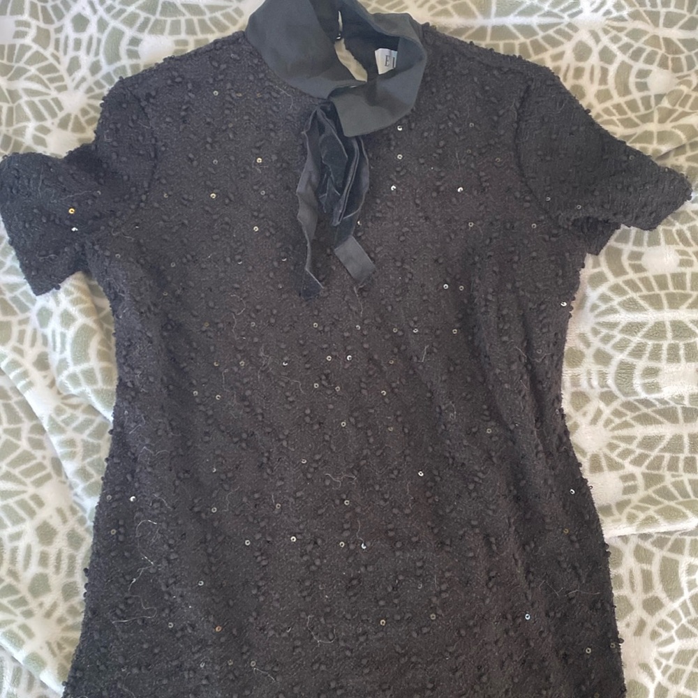 Black high collar sequin dress
